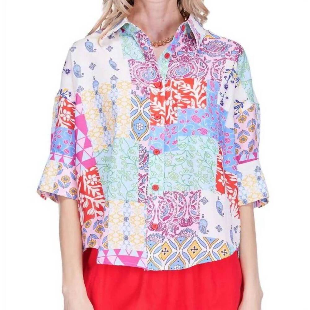 NEW JOY JOY button short sleeve shirt in kaleidocloth